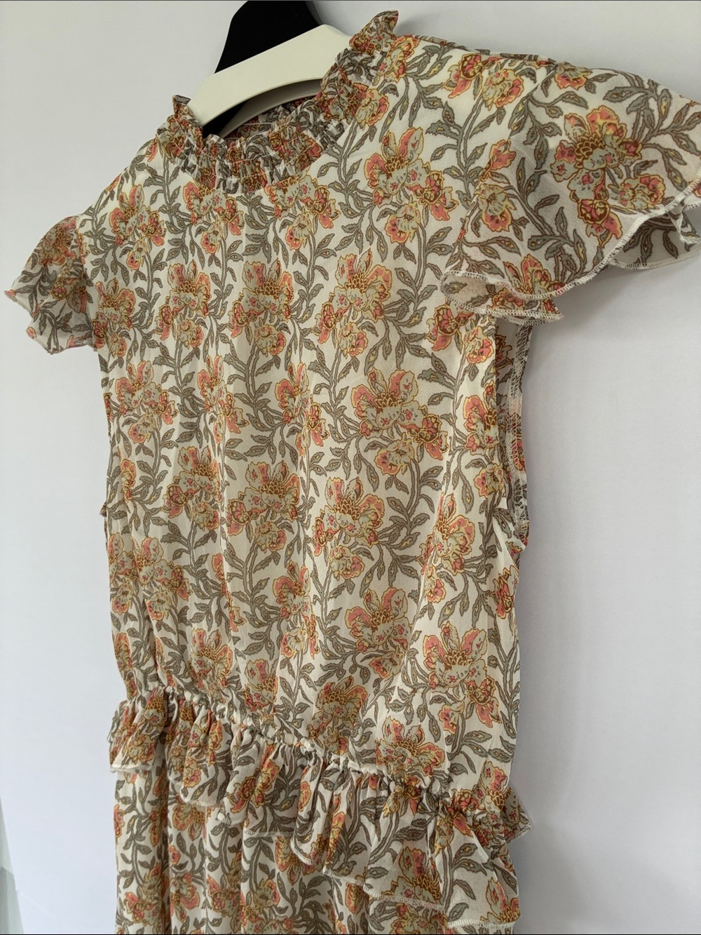 i.d.s. Botanical Floral Mock-Neck Dress with Ruffle Details Size 8